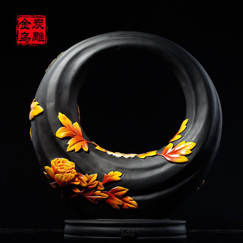 金乌炭雕花好月圆结婚礼物创意乔迁新居礼品活性炭炭雕工艺品摆件
