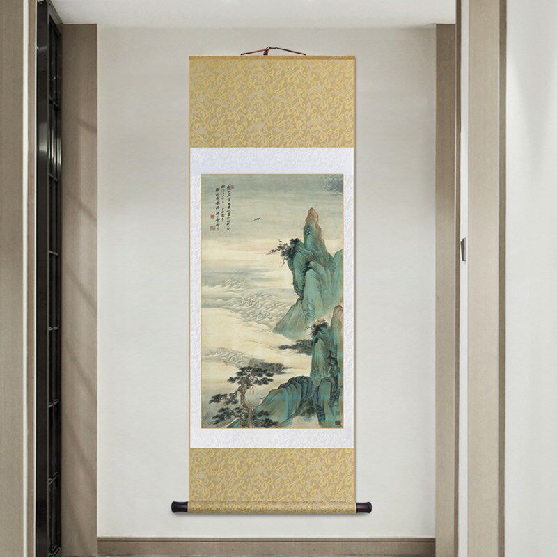 名家山水画仙山观海图新中式客厅玄关装饰画书房茶室禅意卷轴挂画