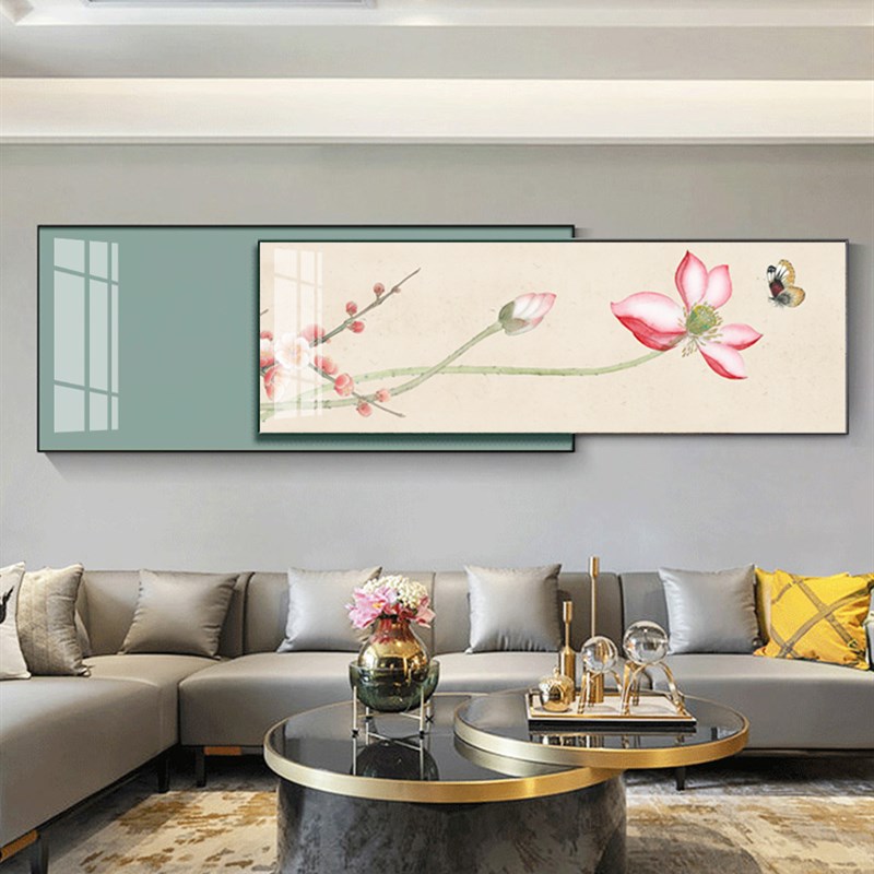 客厅装饰画新中式简装墙画茶室书房沙发背景墙挂画简约晶瓷画中画