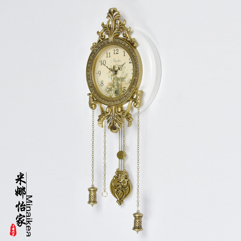 欧式仿古黄铜挂钟大号客厅配饰静音创意壁挂石英钟表田园时尚时钟