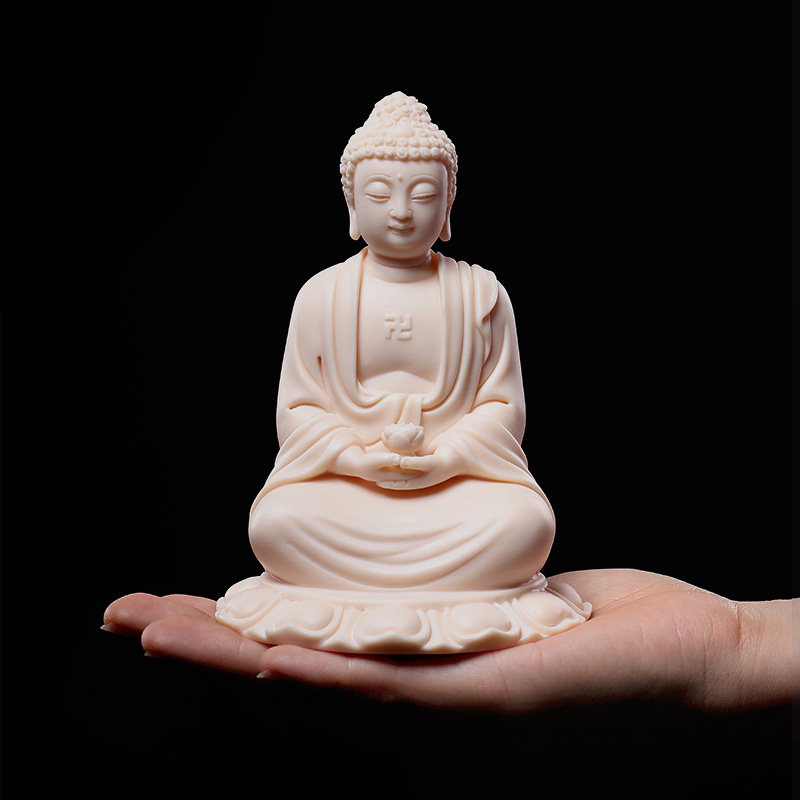 戴玉堂 陶瓷汽车车载随身小佛像摆件 玉黄瓷释迦牟尼佛阿弥陀佛像