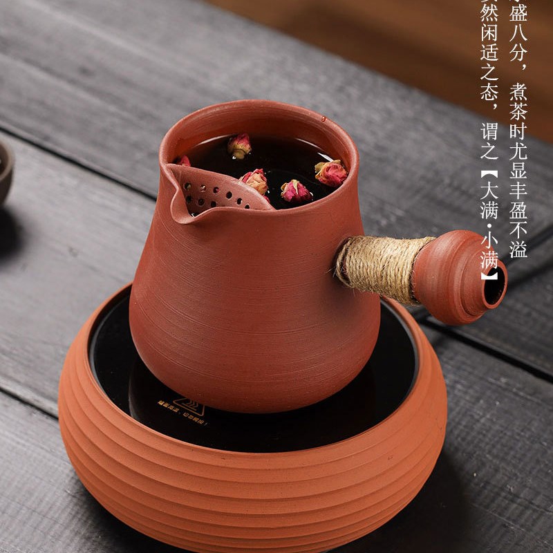 潮州手工红泥侧把烧水壶养生煮茶壶电陶炉套装陶瓷隔茶渣月牙公杯
