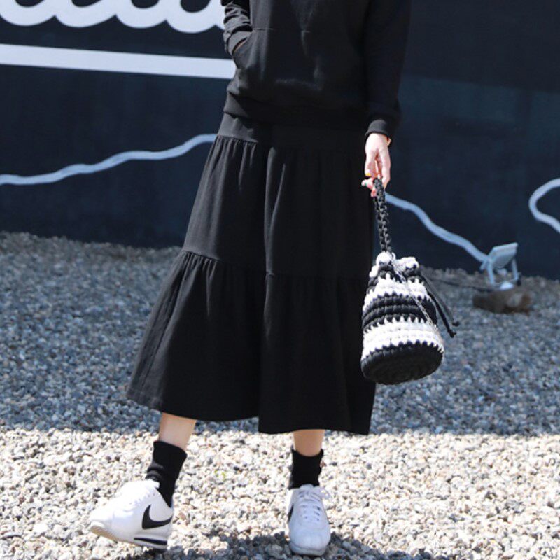 长款裙子棉a字百褶高腰白色蛋糕裙牛仔半身裙女中长款春秋夏仙女