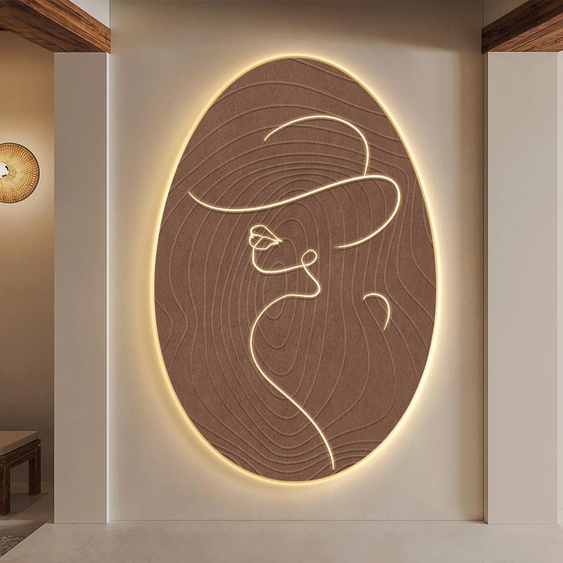 侘寂风抽象人物玄关装饰画高级感led灯画美容院客厅走廊过道壁画