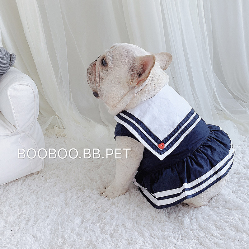 法斗裙子海军风制服法斗衣服春秋薄款狗背心斗牛犬巴哥犬