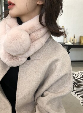 紫色秘密优质獭兔毛围巾冬季女品质单球简约加厚韩版真毛皮草围脖