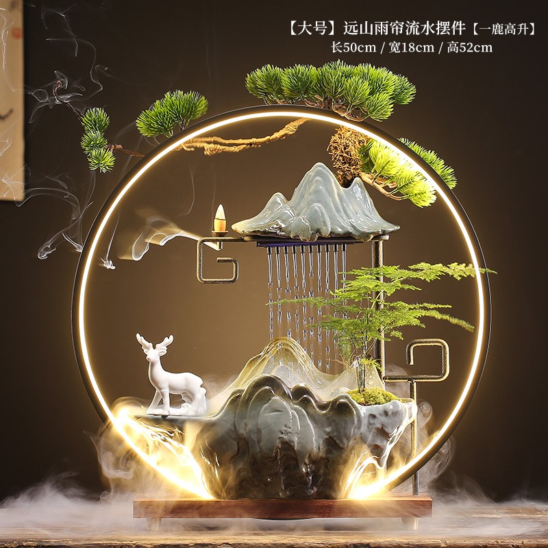 创意陶瓷循环招财流水喷泉加湿器家居客厅生财办公室摆件开业礼品