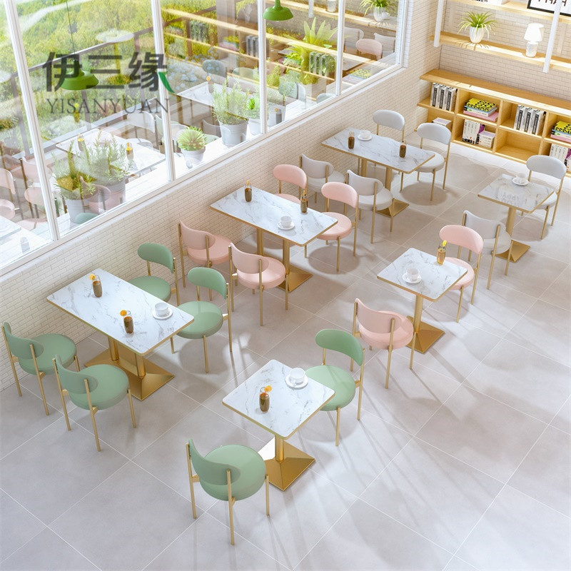 奶茶店桌椅组合简约清新冷饮甜品咖啡厅汉堡店卡座沙发快餐店桌椅