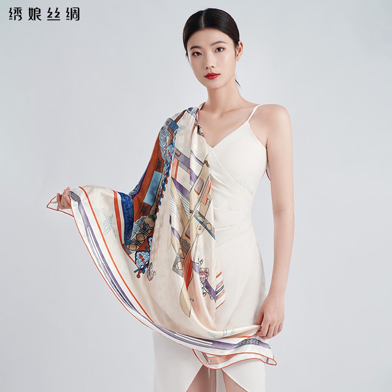 绣娘丝绸真丝丝巾女2024新款桑蚕丝大方巾礼盒搭配围巾披肩女外搭