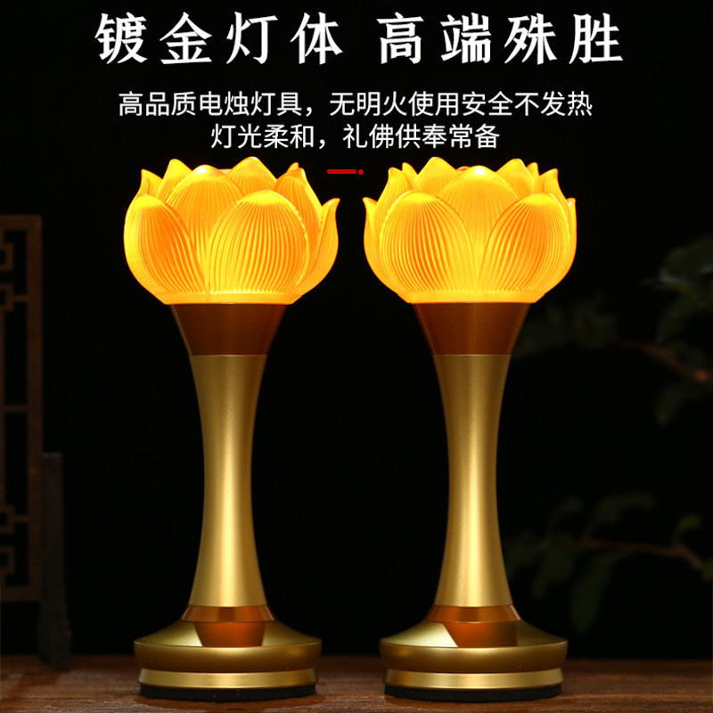 充电莲花灯佛供灯家用led长明灯佛台一对水晶供佛灯佛前供灯琉璃