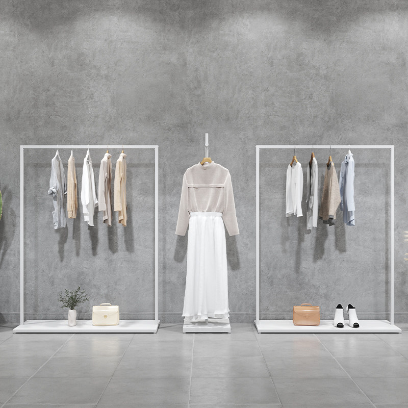 服装店展示架白色服装架简约铁艺正挂女装店货架侧挂衣架陈列落地