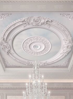 欧式宫廷棚顶花纹天花板8d复古壁画吊顶客厅背景墙纸装饰壁纸墙布