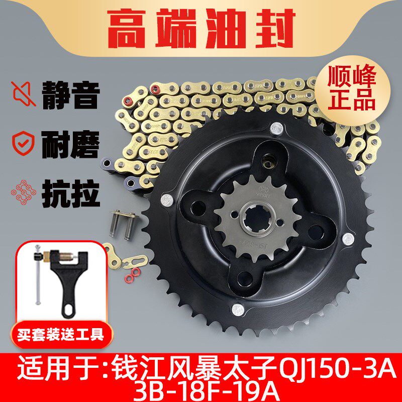 适用钱江风暴太子QJ150-3A-3B-18F-19A牙盘链盘小飞链轮链条套链