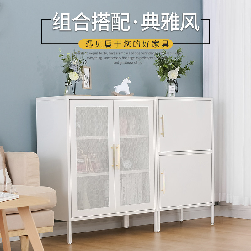 阳台储物柜收纳家用防水防晒杂物柜铁皮儿童单双门衣柜玻璃门书柜