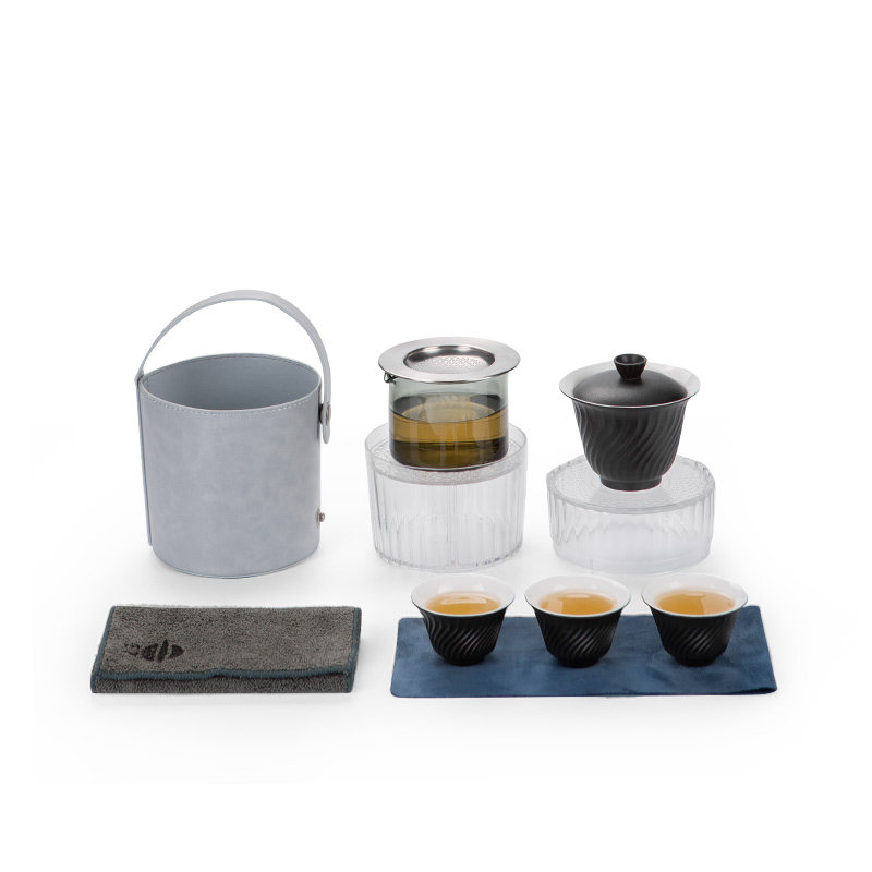 旅行功夫茶具家用陶瓷盖碗茶杯整套防烫户外便携式快客杯收纳简约