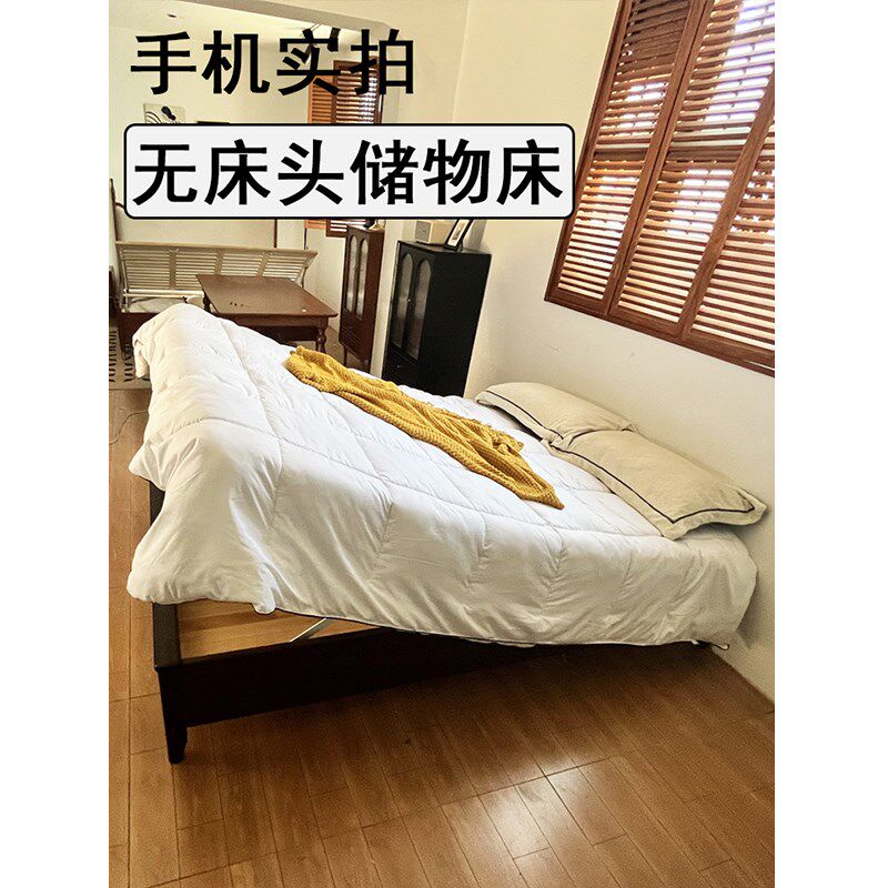 无床头榻榻米省空间白蜡木双人储物带收纳高箱离地现在简约日式床