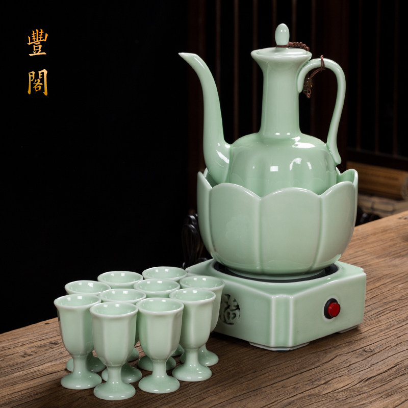 烫酒壶电加热煮酒器黄酒温酒白酒杯小陶瓷酒具套装家用中式分酒器