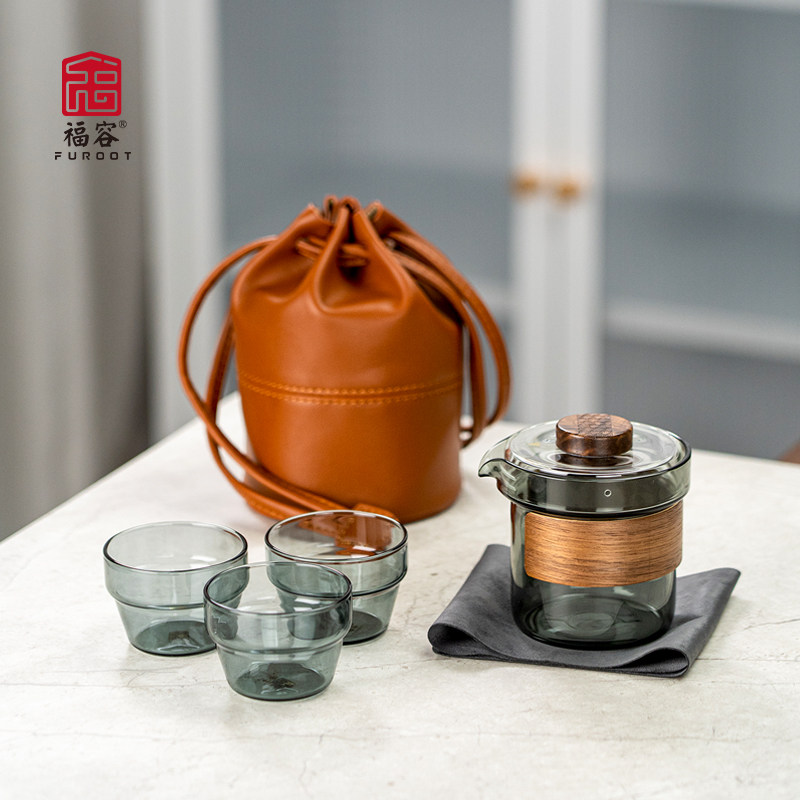 福容途众旅行茶具快客杯便携式收纳包高硼硅玻璃一壶三杯功夫茶具