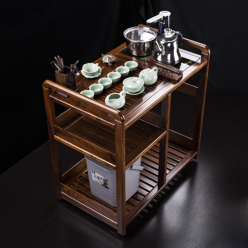 汇享花梨木可移动茶车乌金石茶盘实木带轮茶台水柜茶桌茶具套装
