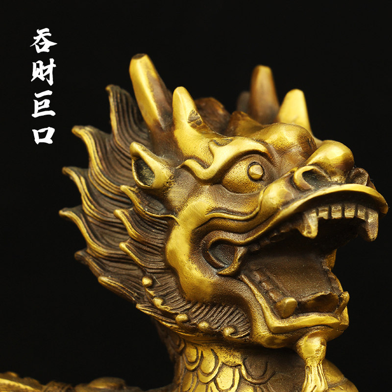 纯黄铜麒麟摆件大号一对鎭宅辟斜火麒麟招財送子中式家居客厅卧室