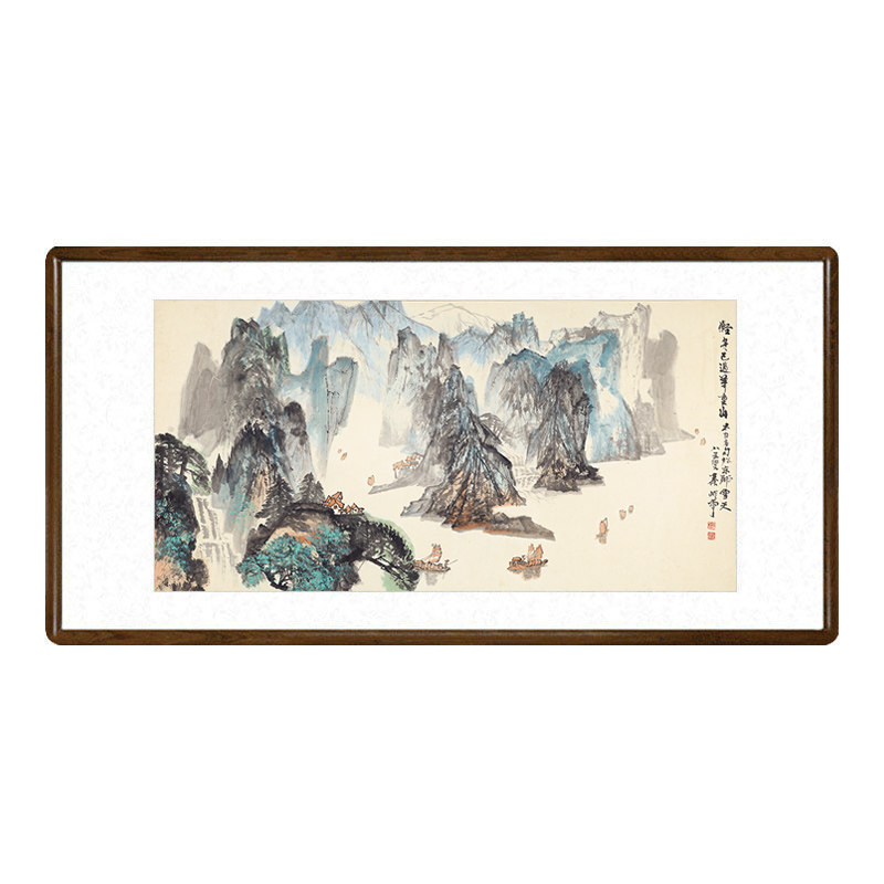 秦岭云轻舟已过万重山国画山水画客厅沙发背景墙装饰画办公室字画