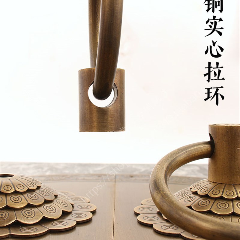 加粗仿古纯铜大门把手门栓中式复古木门拉环纯铜兽头门环大拉把