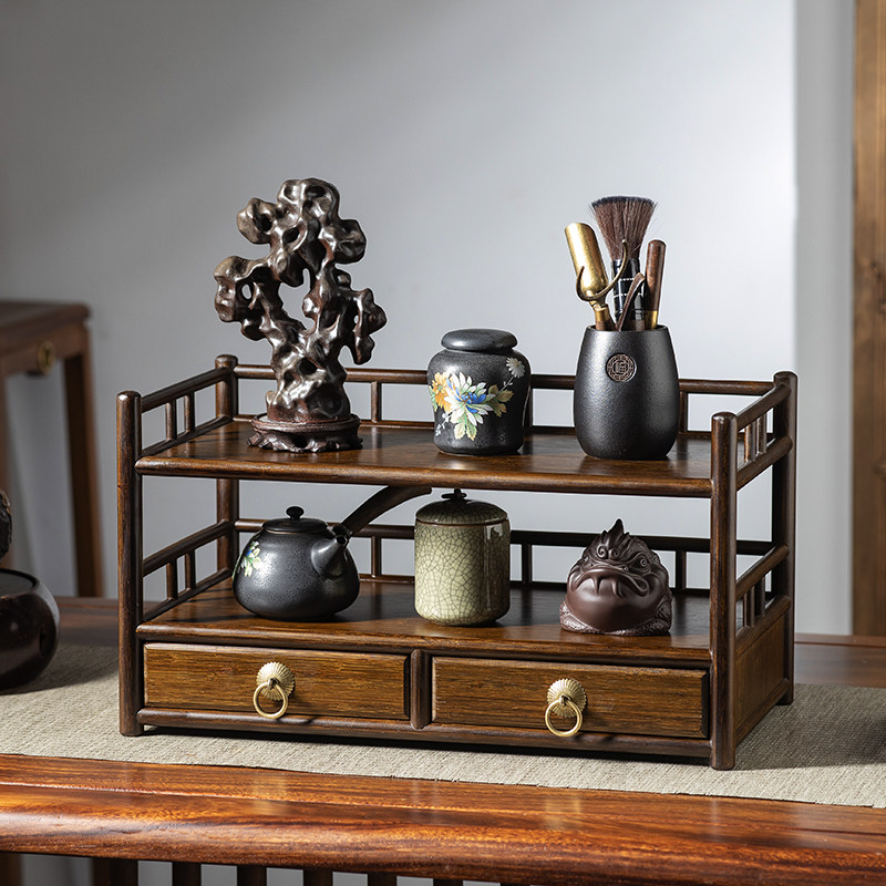 茶台桌面小博古架茶柜茶杯架子茶具收纳架茶室置物架紫砂壶摆放架
