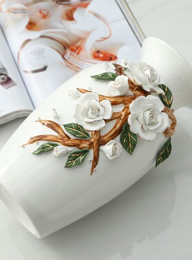 金边新款桌面民宿客厅插花北欧陶瓷干花装饰品小创意简约灰色