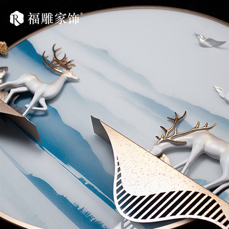 新中式客厅装饰画沙发背景墙卧室墙面装饰3d立体禅意圆形山水挂画