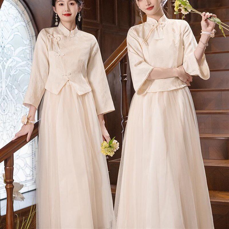 2025新款香槟色中式伴娘服秀禾服高复古显瘦姐妹团秀禾服平时可穿