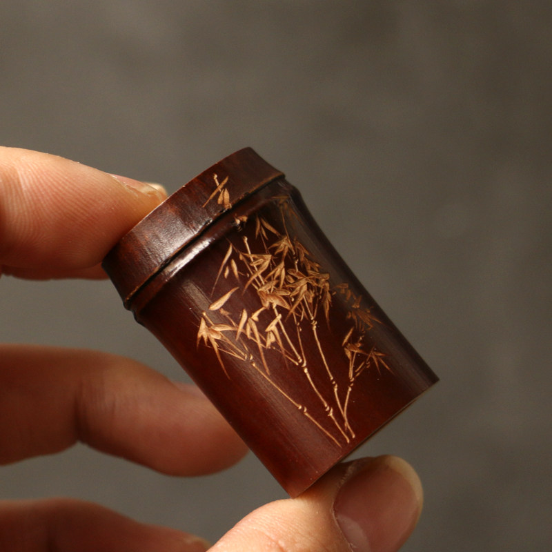 纯手工雕刻老煤竹盖置竹制小竹节茶壶盖隔热小盖托紫砂壶盖搁置