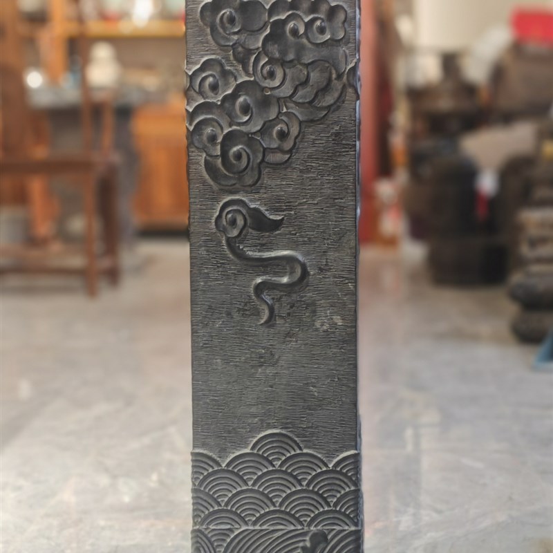 青石雕刻风生水起祥云柱摆件仿古工艺品案头居家办公圆雕包邮仿古
