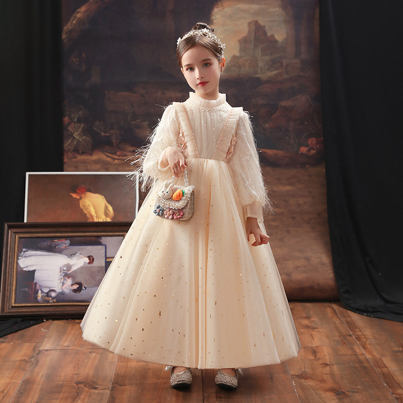 儿童礼服公主裙女童生日小女孩花童婚纱主持人钢琴演出服长袖春秋