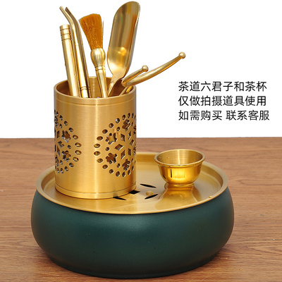 铜茶洗带盖大号家用复古禅意水盂功夫茶具配件茶洗盆建水笔洗杯洗