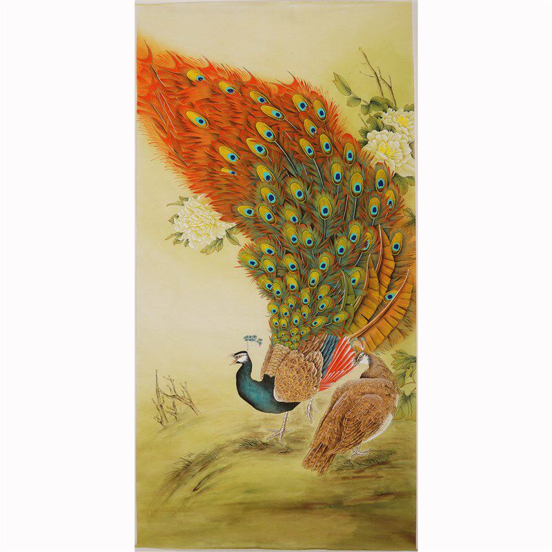 四尺孔雀国画手绘精品工笔画竖款花鸟画梨花没题款无款没落款0503