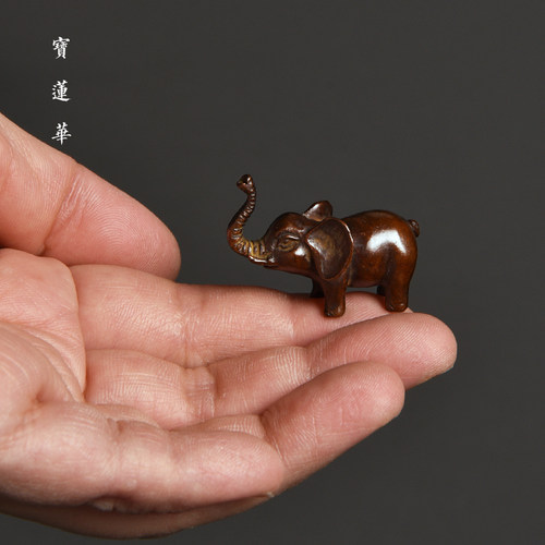铜雕小吉象 实心铜层架托 茶枕茶拨架笔搁铜镇纸茶宠茶玩摆件铜器