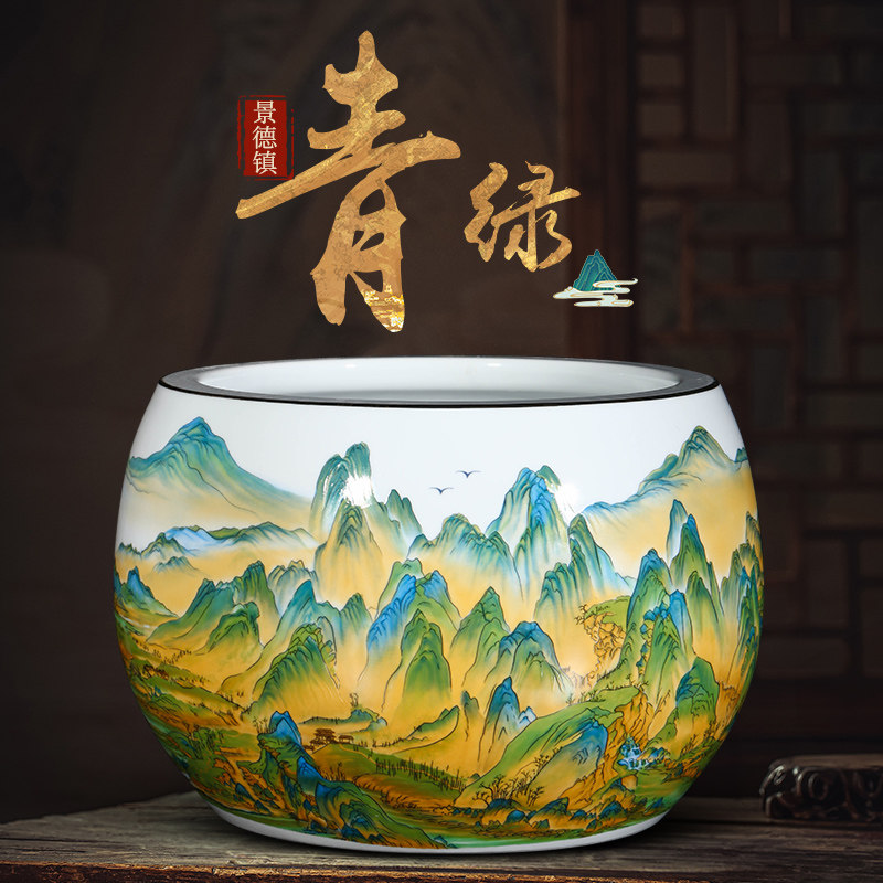 景德镇陶瓷器聚宝盆开业装饰品摆件家居客玄关厅电视柜旁乔迁礼物