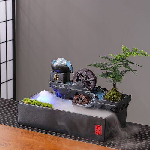 招财流水摆件茶室桌面循环水景吉象如意新中式办公室前台开业礼品