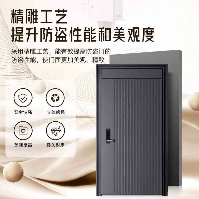铸铝甲级防盗门进户门家用轻奢简约单双开关精雕入户门子母门