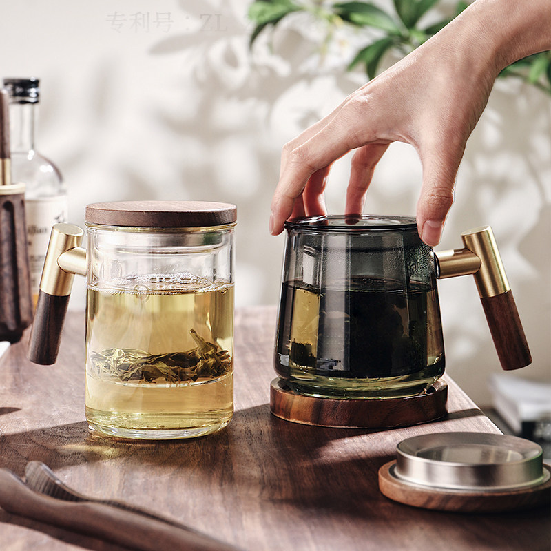 茶道杯茶水分离泡茶杯男生杯子高级感轻奢高端绿茶玻璃办公室水杯图片