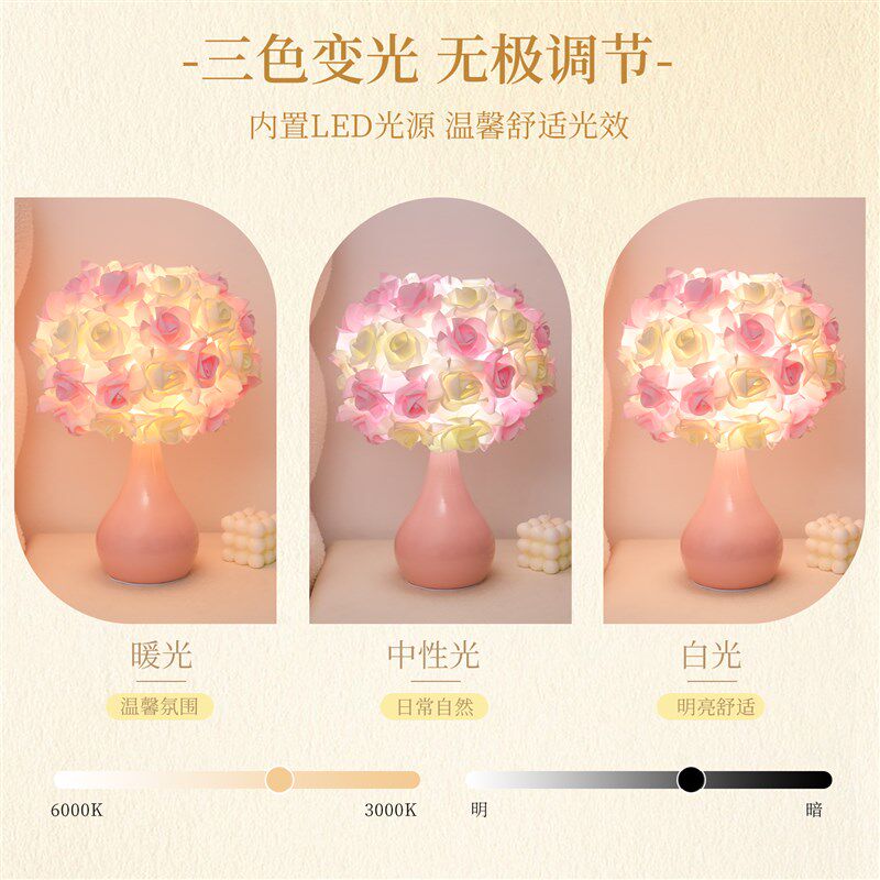 奶油台灯卧室床头灯高级感2025新款结婚长明灯女孩粉色氛围小夜灯