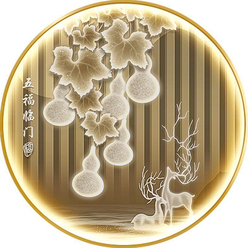 五福临门入户玄关葫芦装饰画发光灯画圆形壁画轻奢走廊正对门挂画
