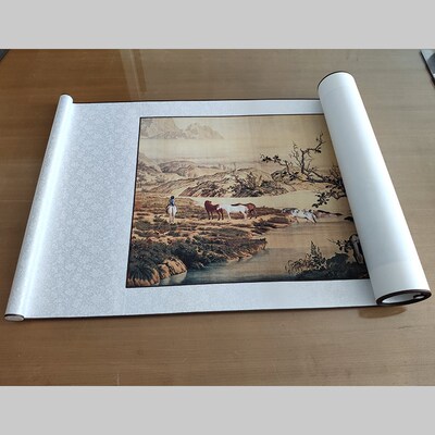 清 郎世宁 百骏图 国画人物鸟兽动物长卷 百马图微喷仿古复制装饰