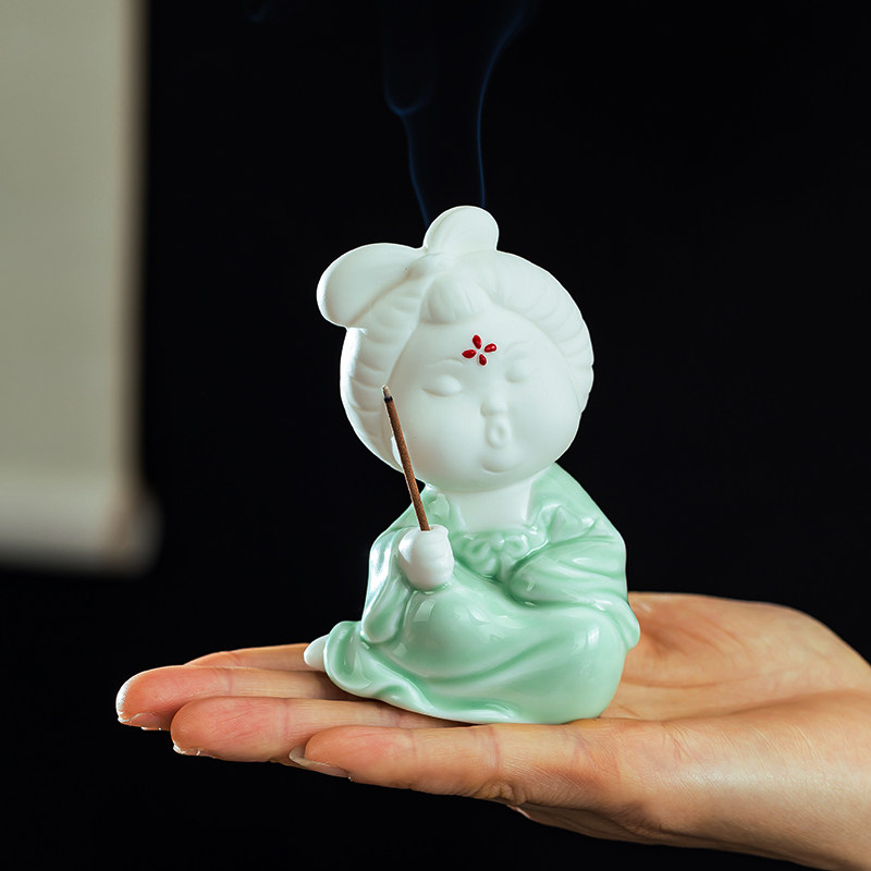 中式陶瓷仕女香插香座插香器线香檀香家用香薰炉创意家居饰品摆件