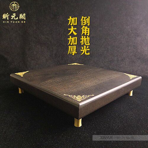 高档檀木雕花实心铜脚貔貅麒麟胡桃木实木工艺品佛像奇石底座摆件