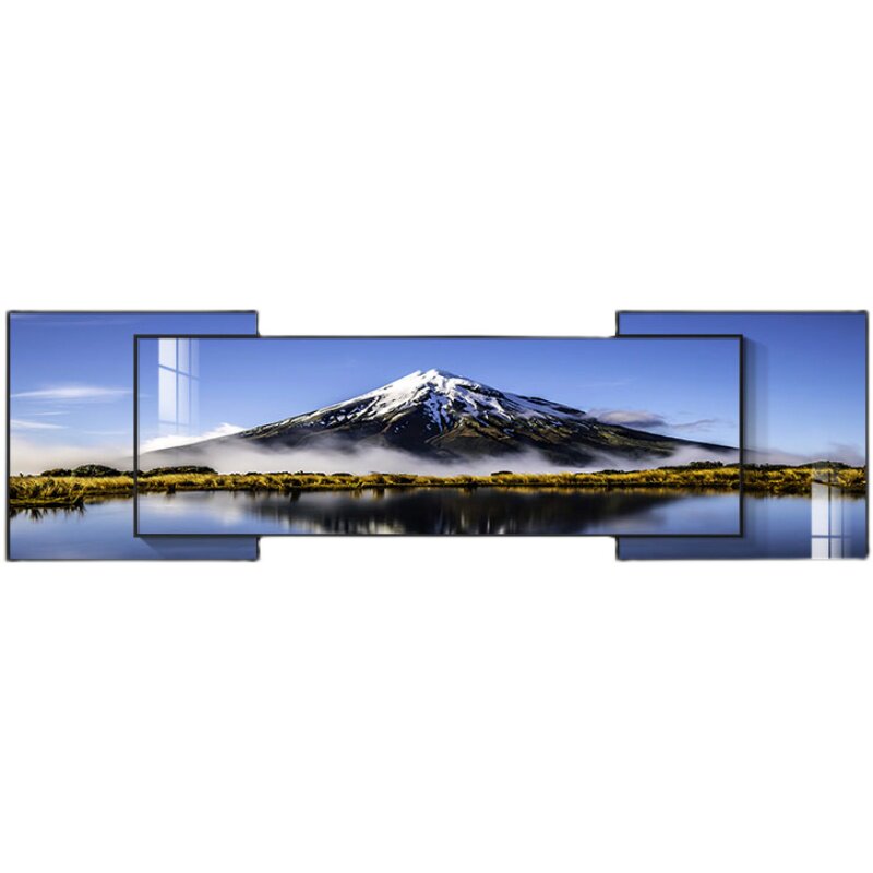 中式客厅沙发背景墙挂画可定制富士山下大气三联画叠加晶瓷装饰画