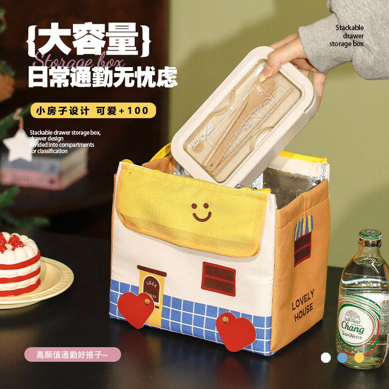 可爱保温便当盒袋吃饭围兜学生上班族午餐手提包便当包餐包创意小