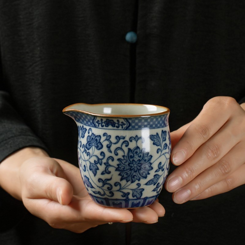 汝窑青花瓷陶瓷公道杯茶漏套装一体分茶器公杯分茶杯茶海茶具配件