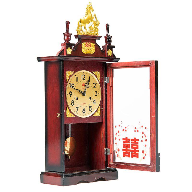 机械座钟老式上弦链发条纯铜机芯风水镇宅实木报时客厅机械挂钟表
