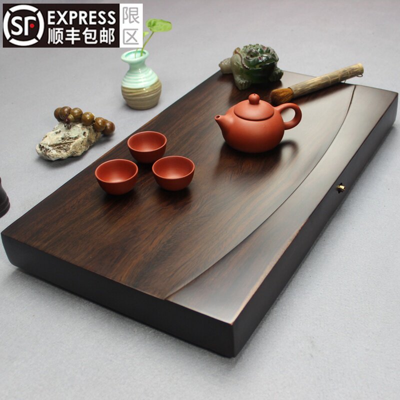 整块黑檀木茶盘实木茶台长方形家用中式茶海简约大号排水功夫茶具